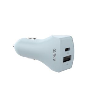 Incarcator auto Qilive, USB-A/ USB-C, albastru deschis