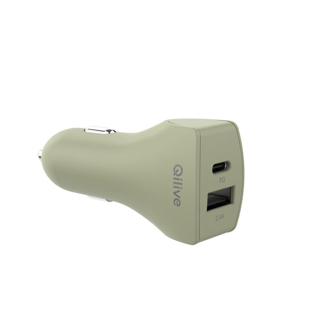 incarcator-auto-qilive-usb-a-usb-c-verde