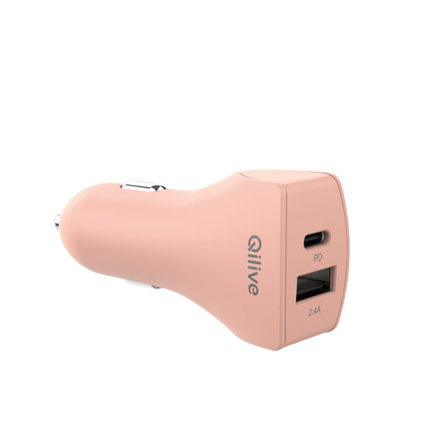 incarcator-auto-qilive-usb-a-usb-c-bej