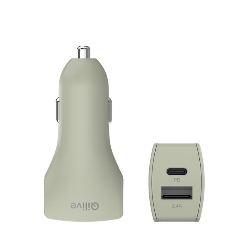 incarcator-auto-qilive-usb-a-usb-c-verde