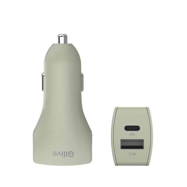 incarcator-auto-qilive-usb-a-usb-c-verde