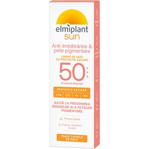 Crema pentru fata cu protectie solara Elmiplant Anti Pete Pigmentare SPF 50, 50 ml