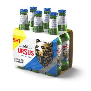Bere blonda fara alcool Ursus, sticla, 5+1 x 0.33 l