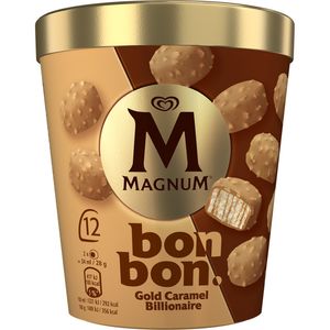 Praline de inghetata Magnum Bon Bon Gold Caramel Billionaire, 12 bucati, 204 ml