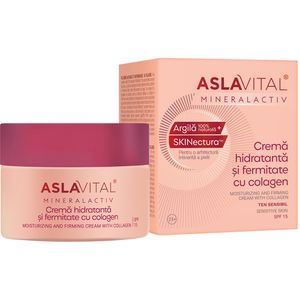 Crema hidratanta si fermitate cu colagen pentru ten sensibil Aslavital Mineralactiv SPF 15, 50 ml