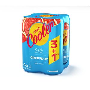 Bere blonda fara alcool cu aroma de grepfrut Ursus Cooler, doza, 3+1 x 0.5 l