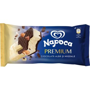 Inghetata sandwich cu ciocolata alba si migdale Napoca Premium, 140 ml