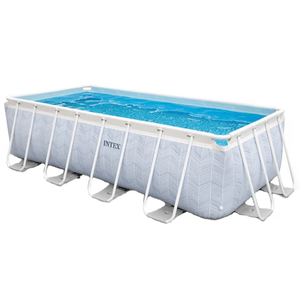 Piscina rectangulara Intex Chevron 26780NP, cartus filtru si scara, PVC/otel, volum 6836 l, gri/albastru, 400x200x100 cm