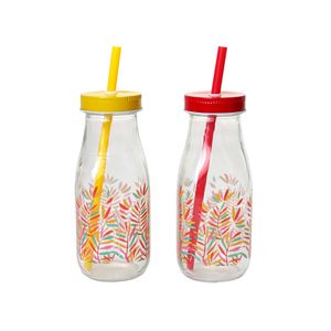 Sticla cu pai Actuel, model rosu/galben, 300 ml