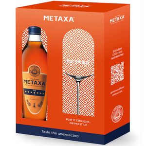 Pachet brandy Metaxa 7 stele, alcool 40%, 0.7 l + pahar