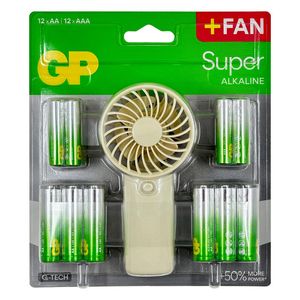 Set ventilator de mana si 24 baterii AA/AAA GP, bej