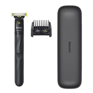 Aparat de tuns si ras Philips OneBlade QP1424/65 si toc de transport, autonomie 30 minute, umeda/uscata, gri