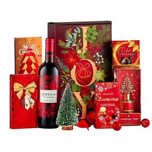 Cos pentru cadou Joy Season, vin rosu, difuzor de camera, lumanari parfumate si dulciuri