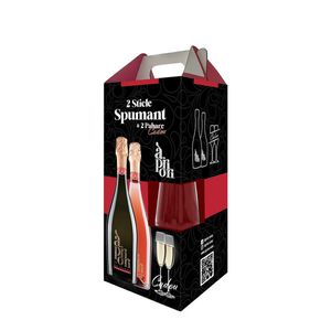 Vin spumant alb si rose Apriori, 2 x 0.75 + 2 pahare