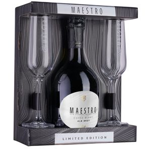 Vin spumant alb brut Apriori Maestro Cuvee Blanc, 0.75 l + 2 pahare