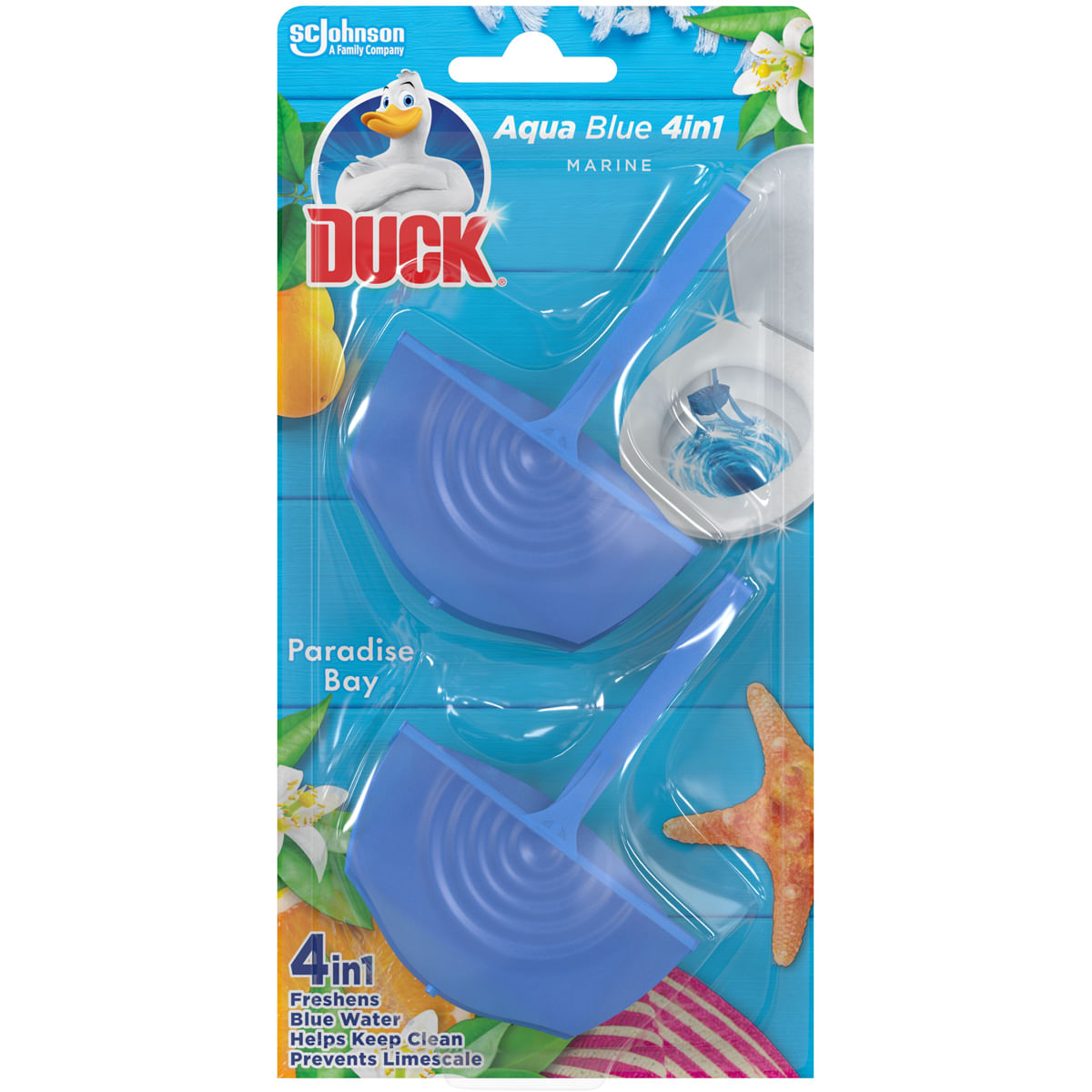 Odorizant wc Duck Aqua Blue 4 in 1 Marine Paradise Bay, 2 bucati