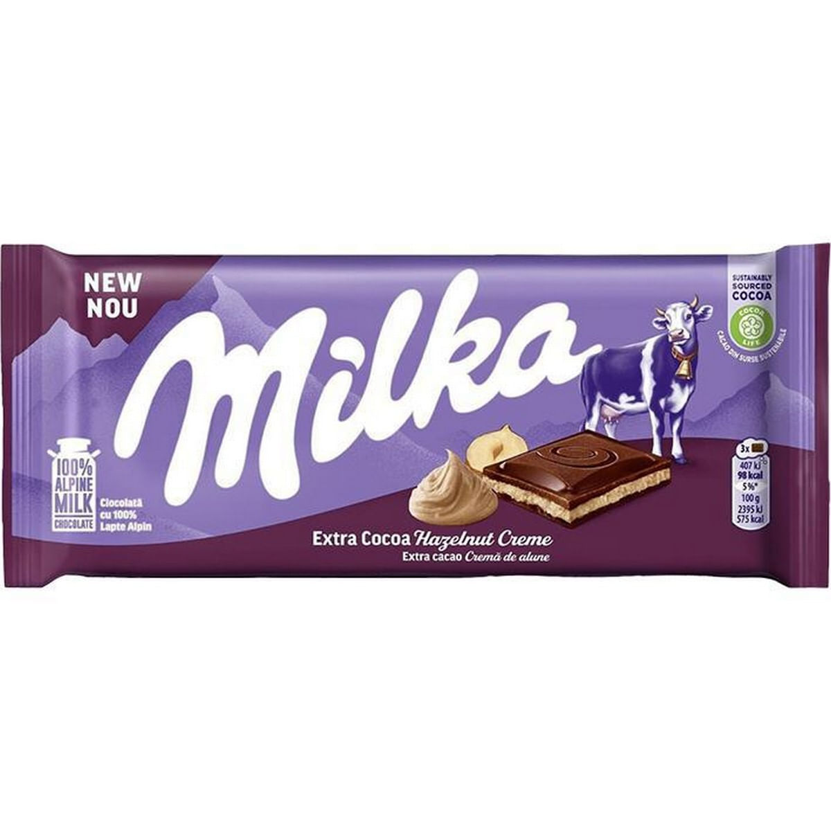 Ciocolata cu extra cacao si crema de alune Milka, 85 g