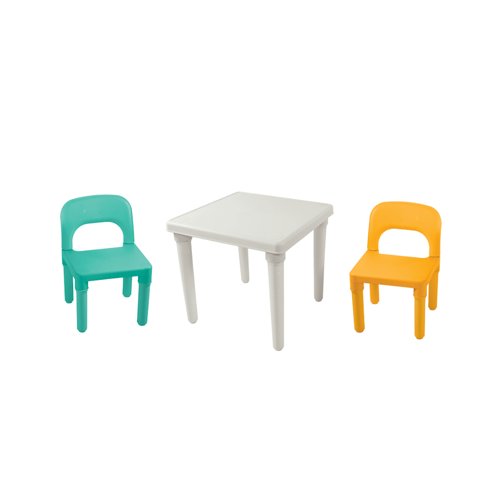 Set cu masa si scaune Dolu, din plastic, 44.5 x 44.5 x 41.5 cm, pastel