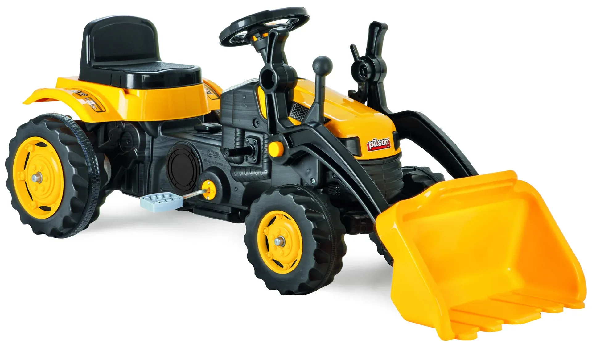 Tractor cu pedale pentru copii Pilsan, cu cupa, galben