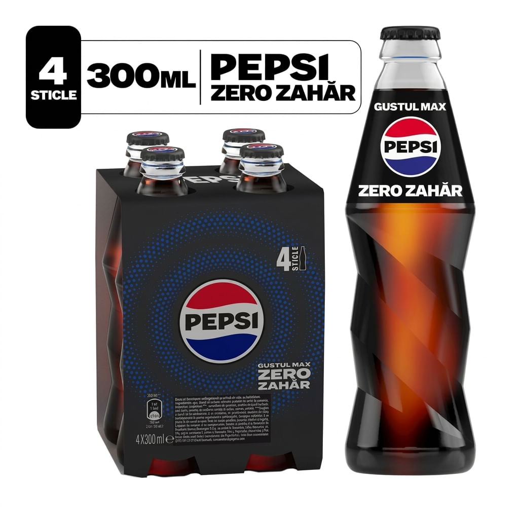 Bautura carbogazoasa Pepsi Zero Zahar, 4 x 0.3 l