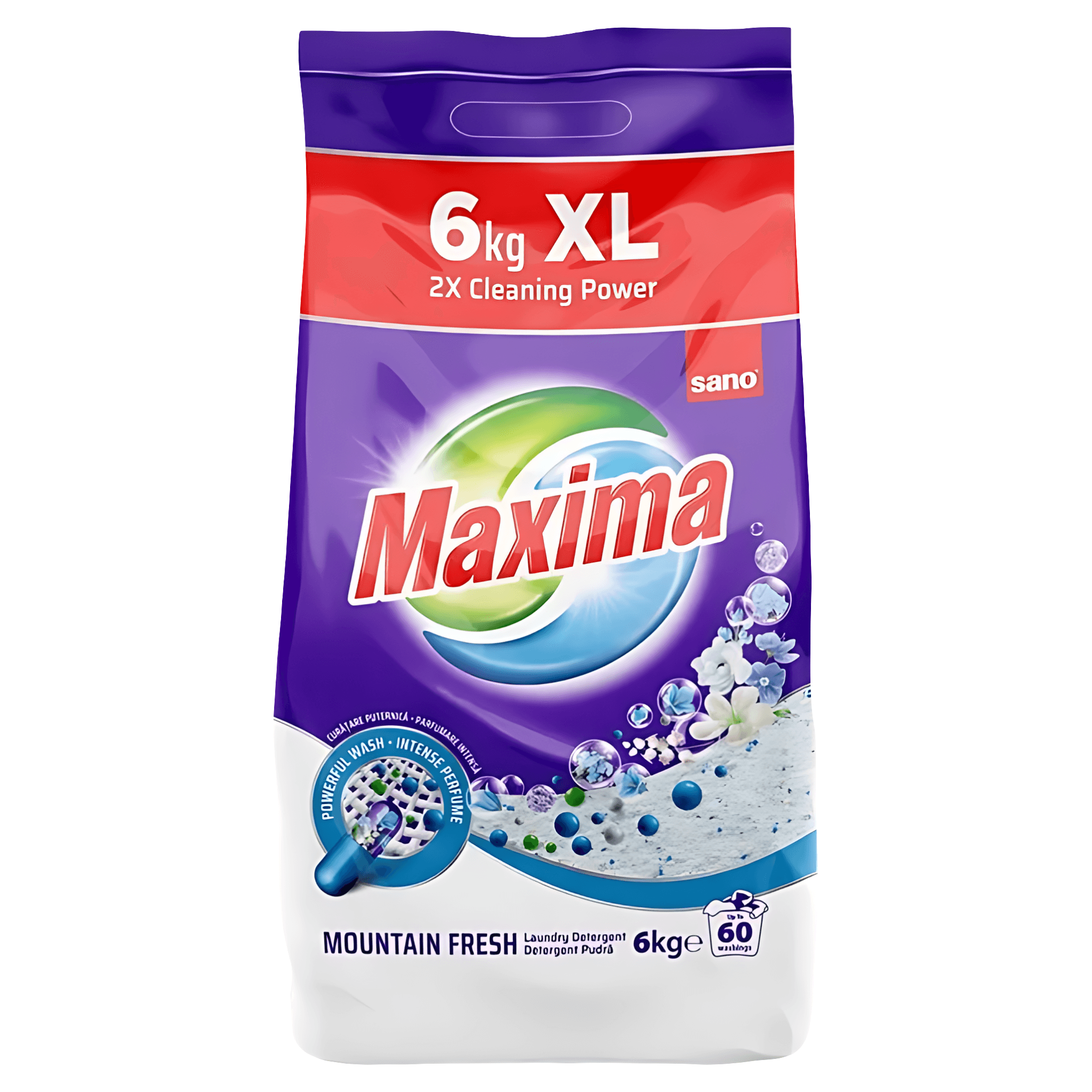 Detergent pudra Sano Maxima mountain fresh, 60 spalari, 6 kg