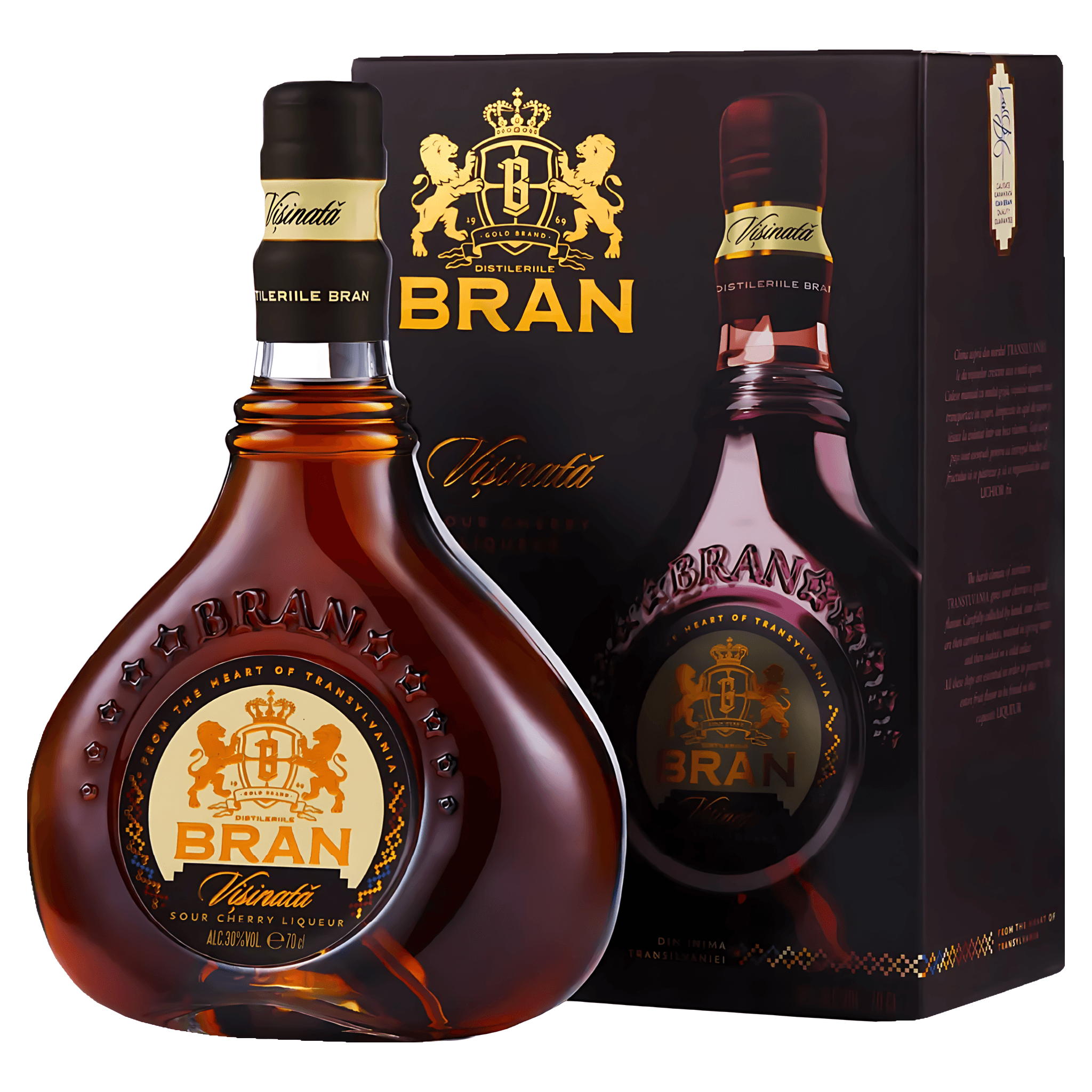 Lichior de visine Bran Visinata, 30% alcool, 0.7 l + cutie