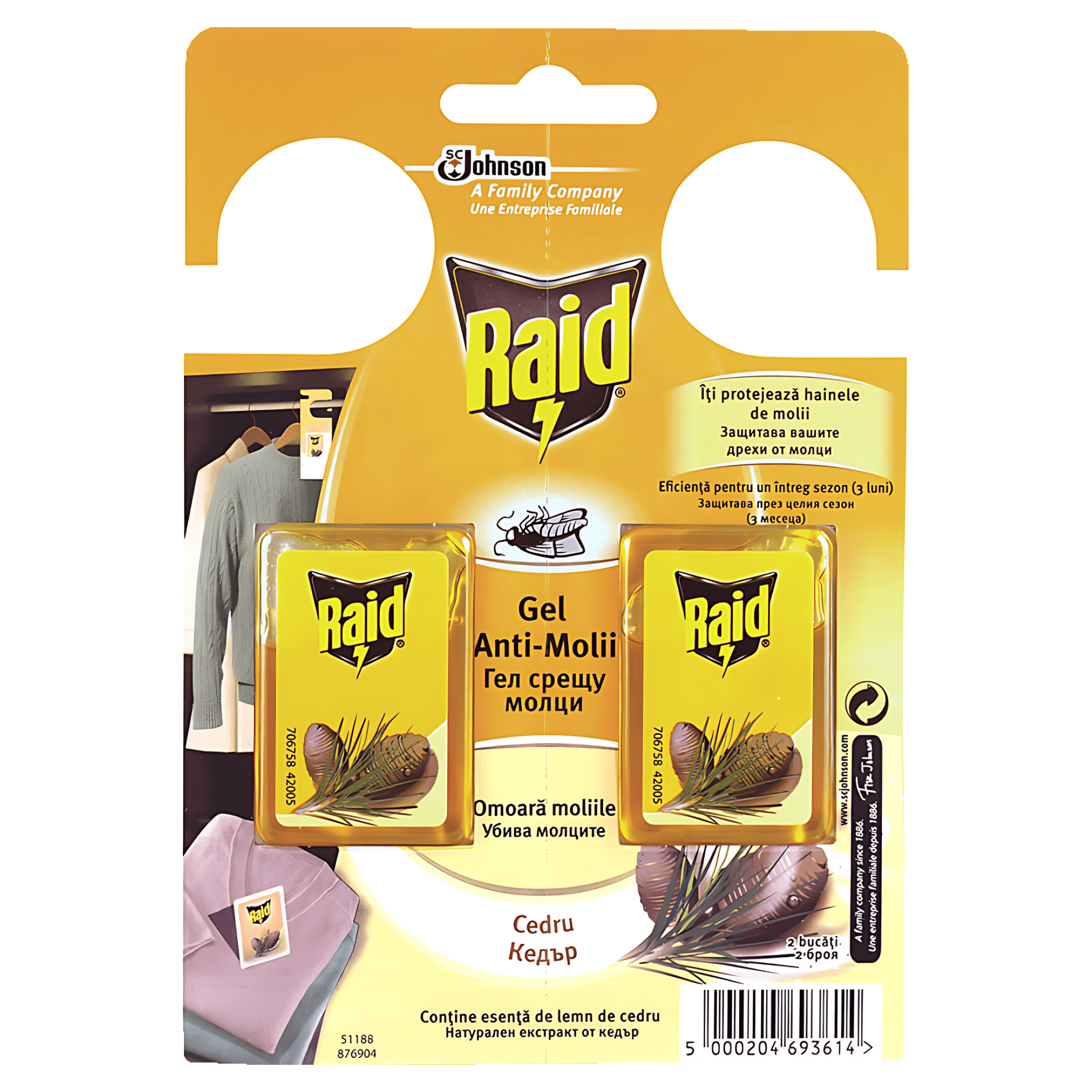 Gel Raid antimolii cu lemn si cedru, 2 bucati