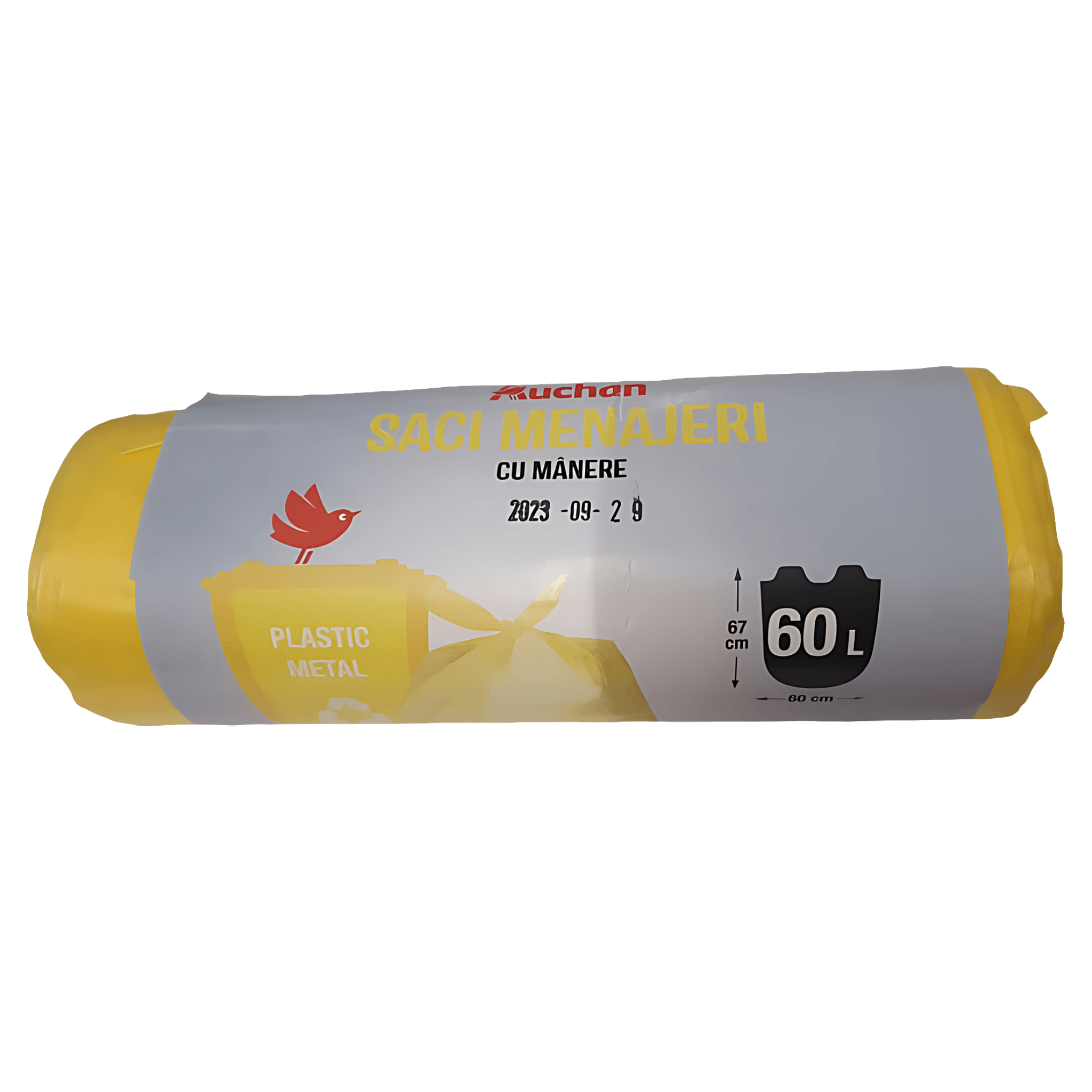Saci menajeri galbeni Auchan, 60 l, 15 bucati