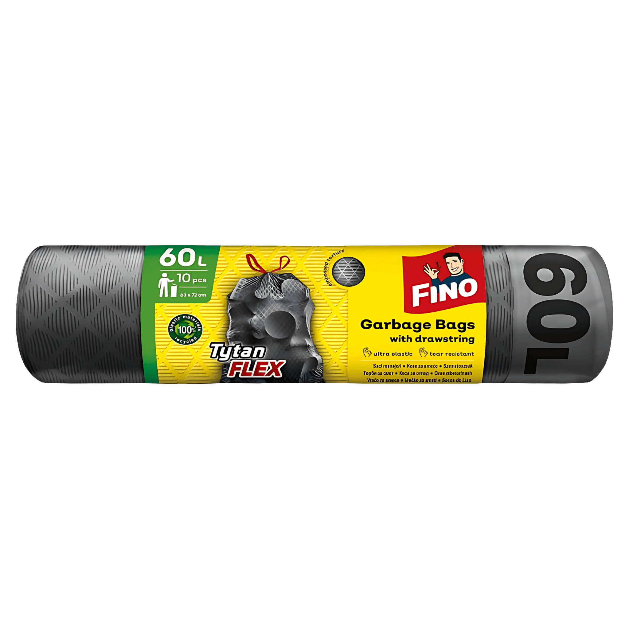 Saci menajeri cu snur Fino Tytan Flex, 60 l, 10 bucati
