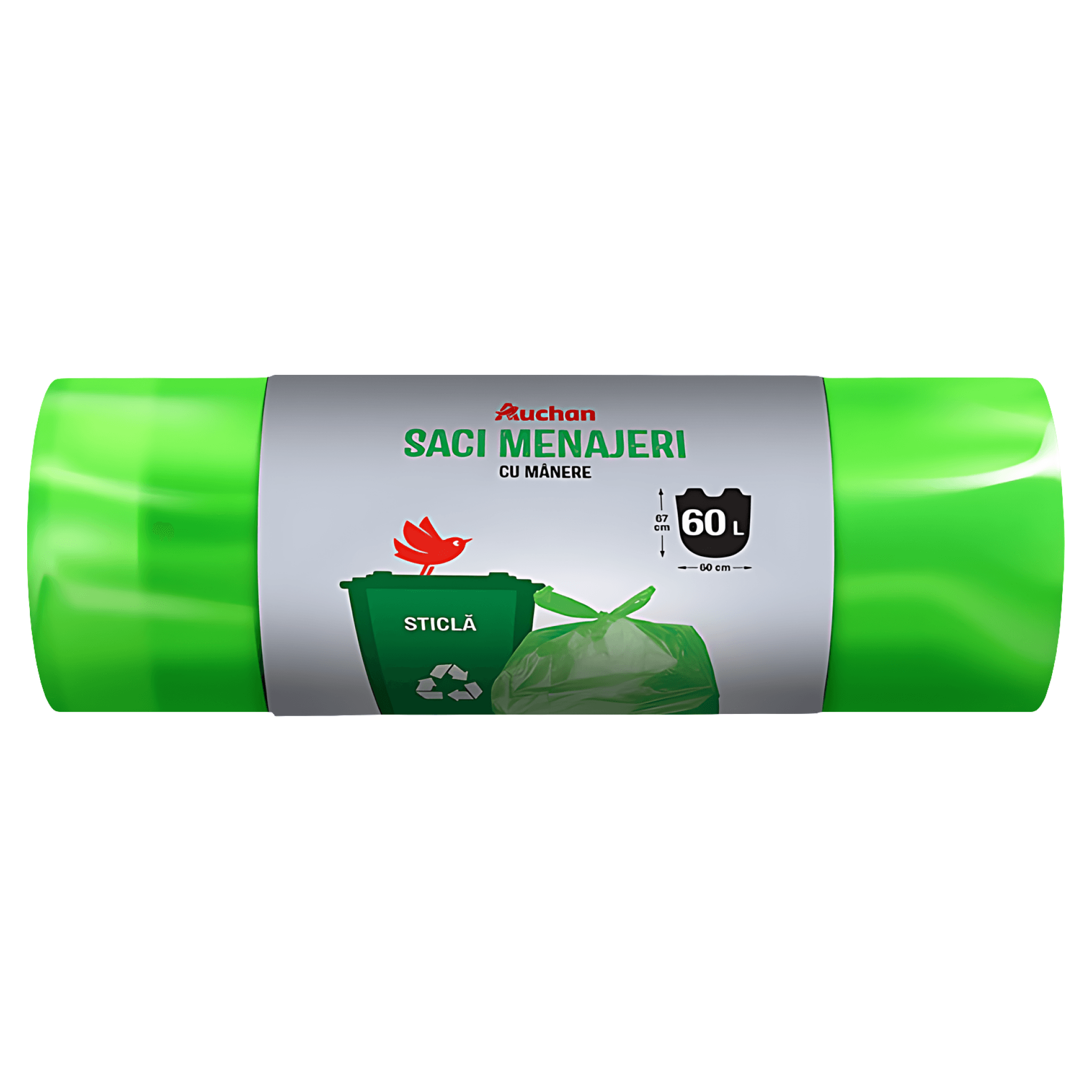 Saci menajeri verzi Auchan, 60 l, 15 bucati