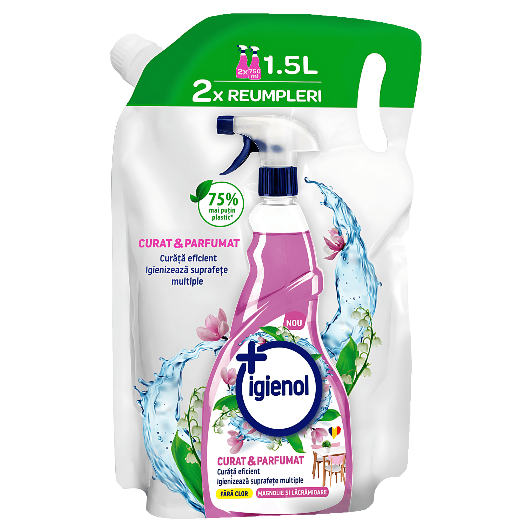Rezerva dezinfectant Igienol Curat & Parfumat, magnolie si lacramioare, 1.5 l