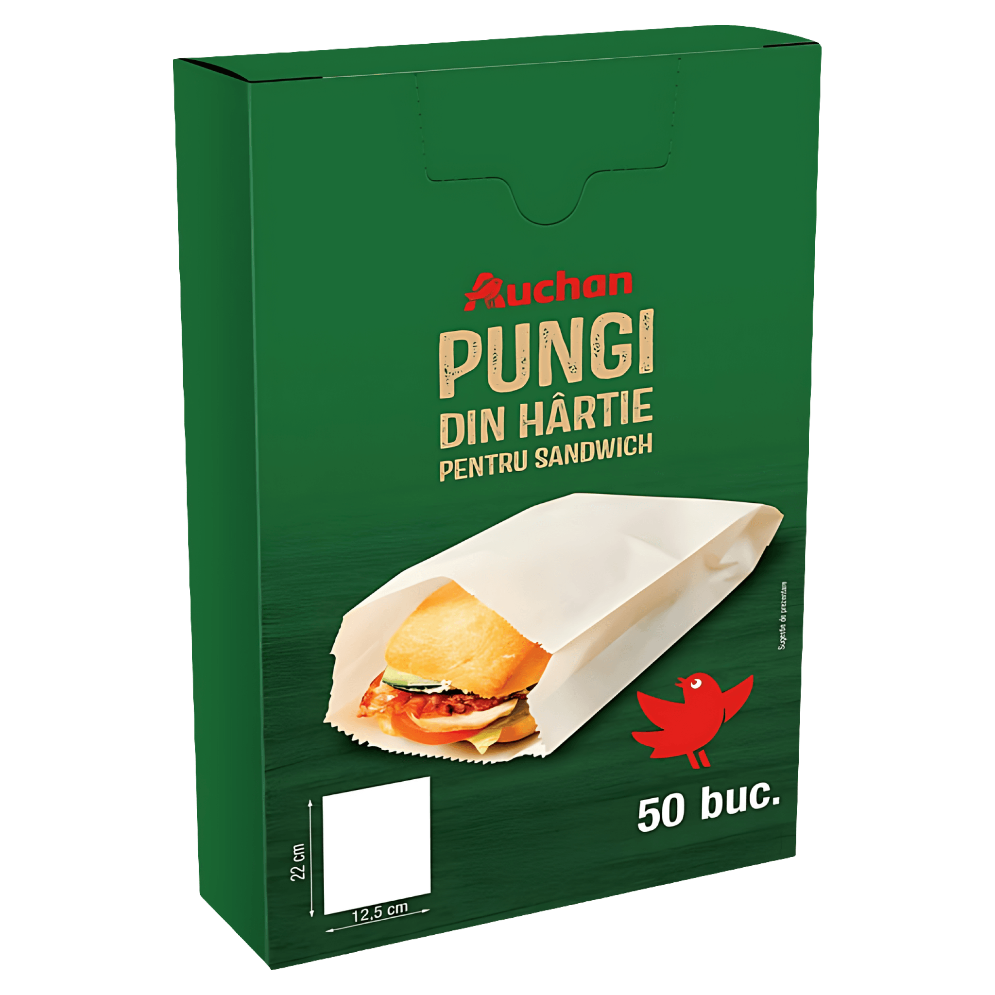 Pungi din hartie pentru sandwich Auchan, 50 bucati