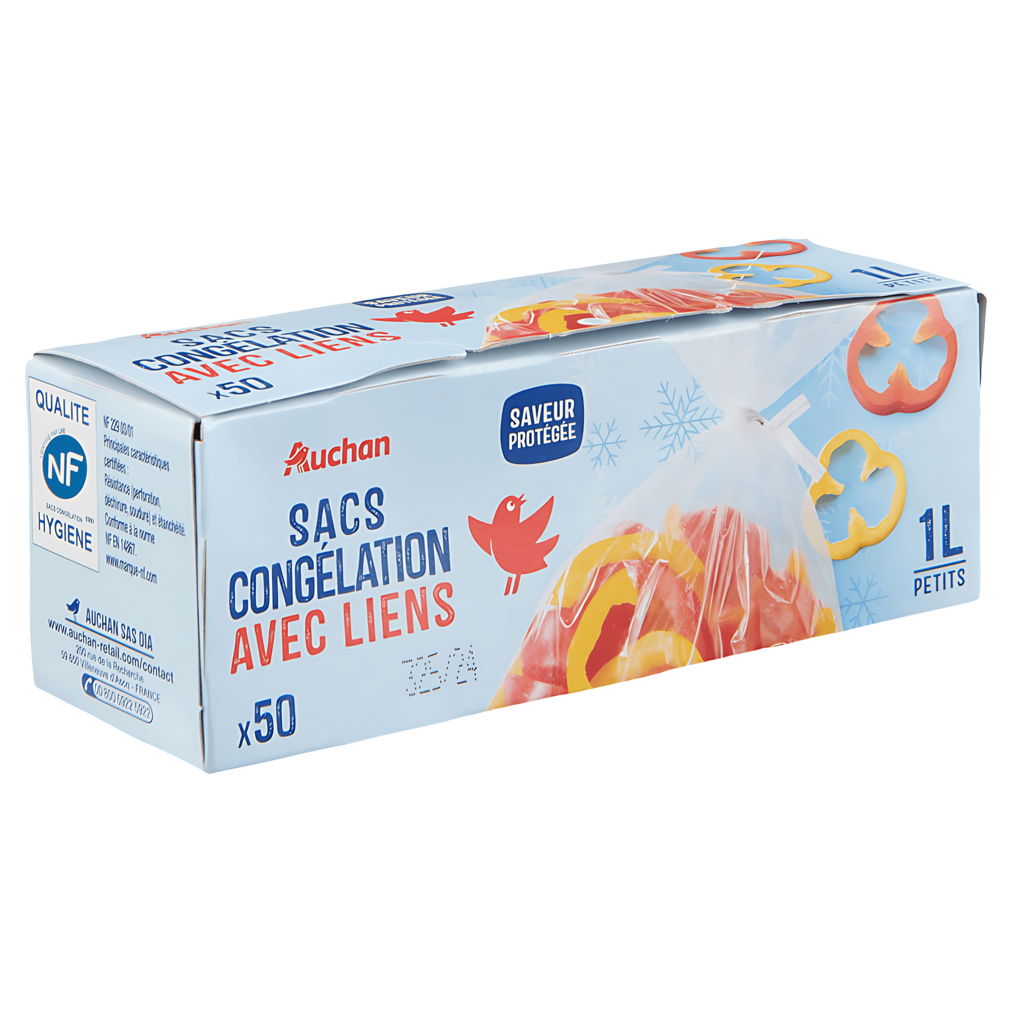 Pungi pentru congelat Auchan, 1L, 50 pungi