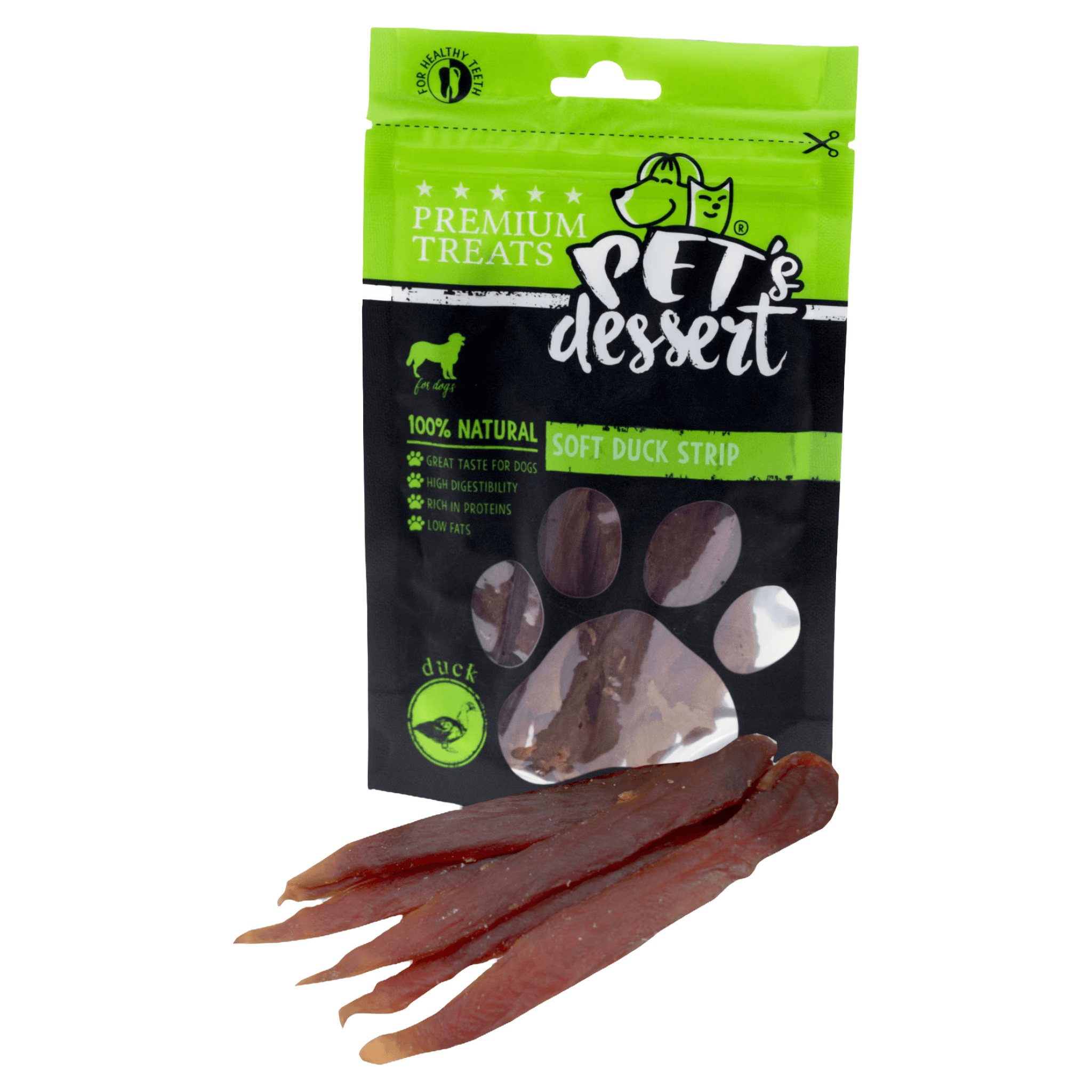 Recompense pentru caini Pets Dessert, fasii moi de rata, 80 g