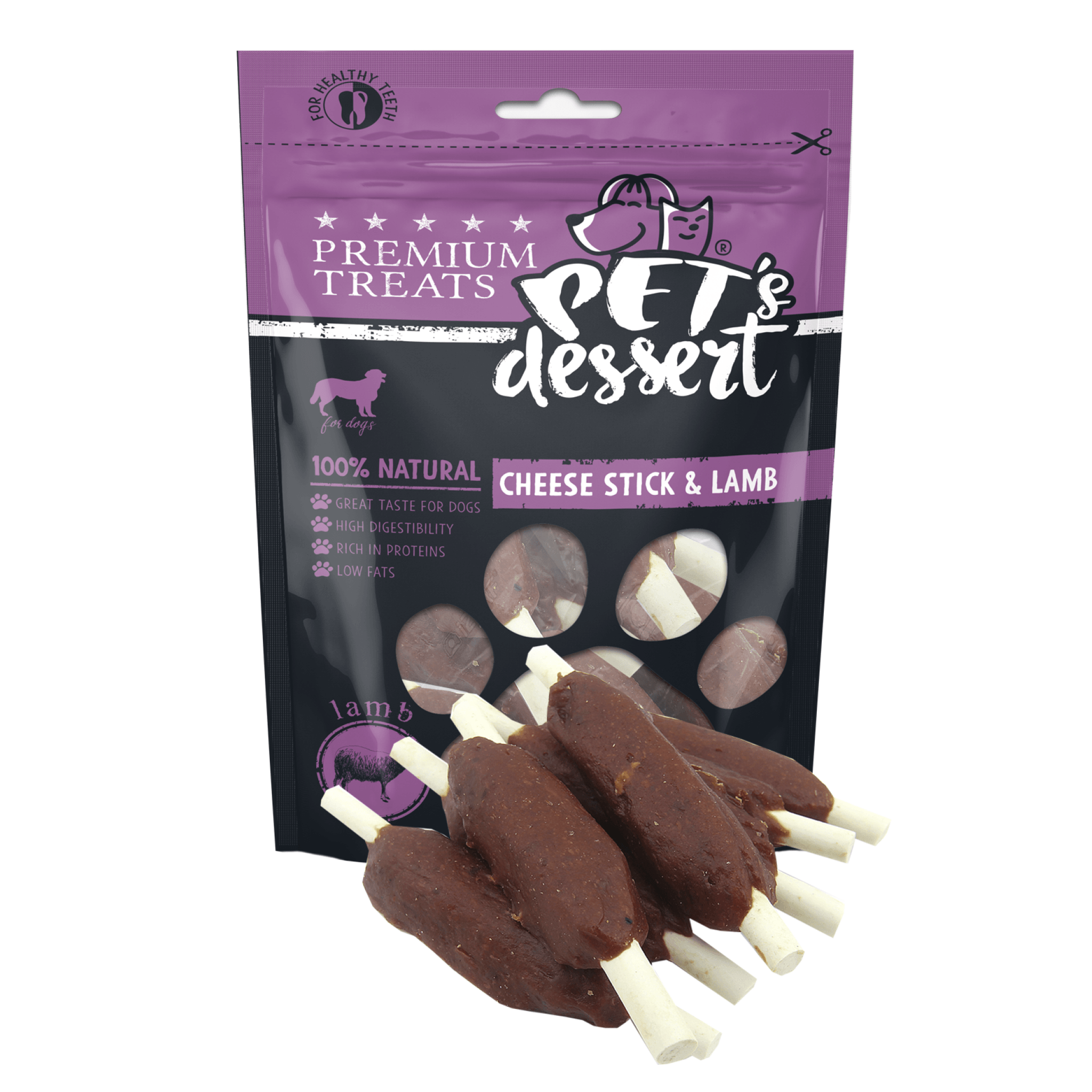 Recompense pentru caini Pets Dessert, branza si miel, 80 g