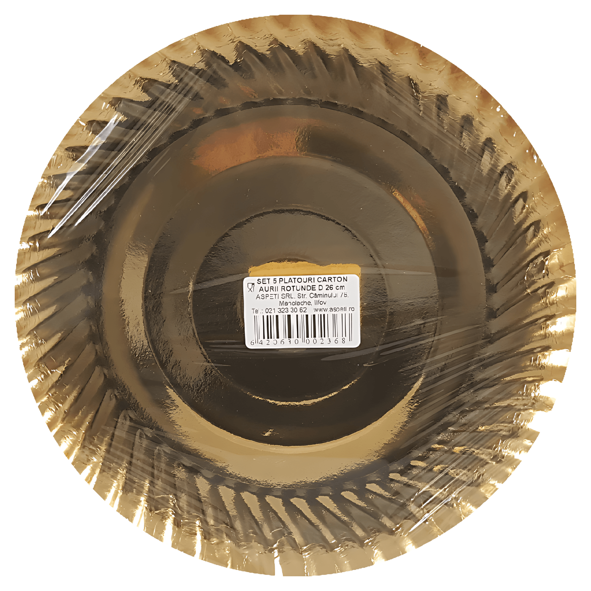 Set platouri de unica folosinta Aspeti, 5 bucati, 26 cm, carton, aurii