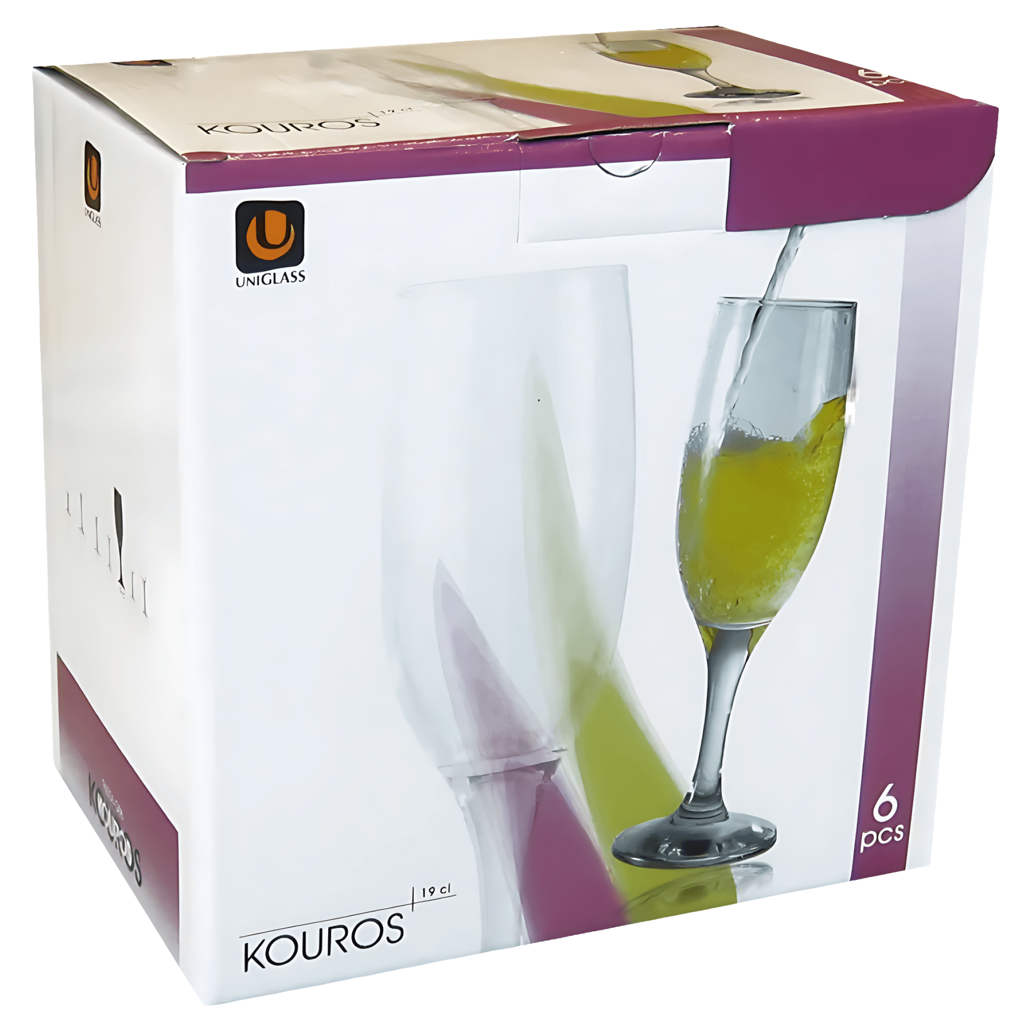 Set 6 pahare cu picior Kouros flute, capacitate 18.5 cl