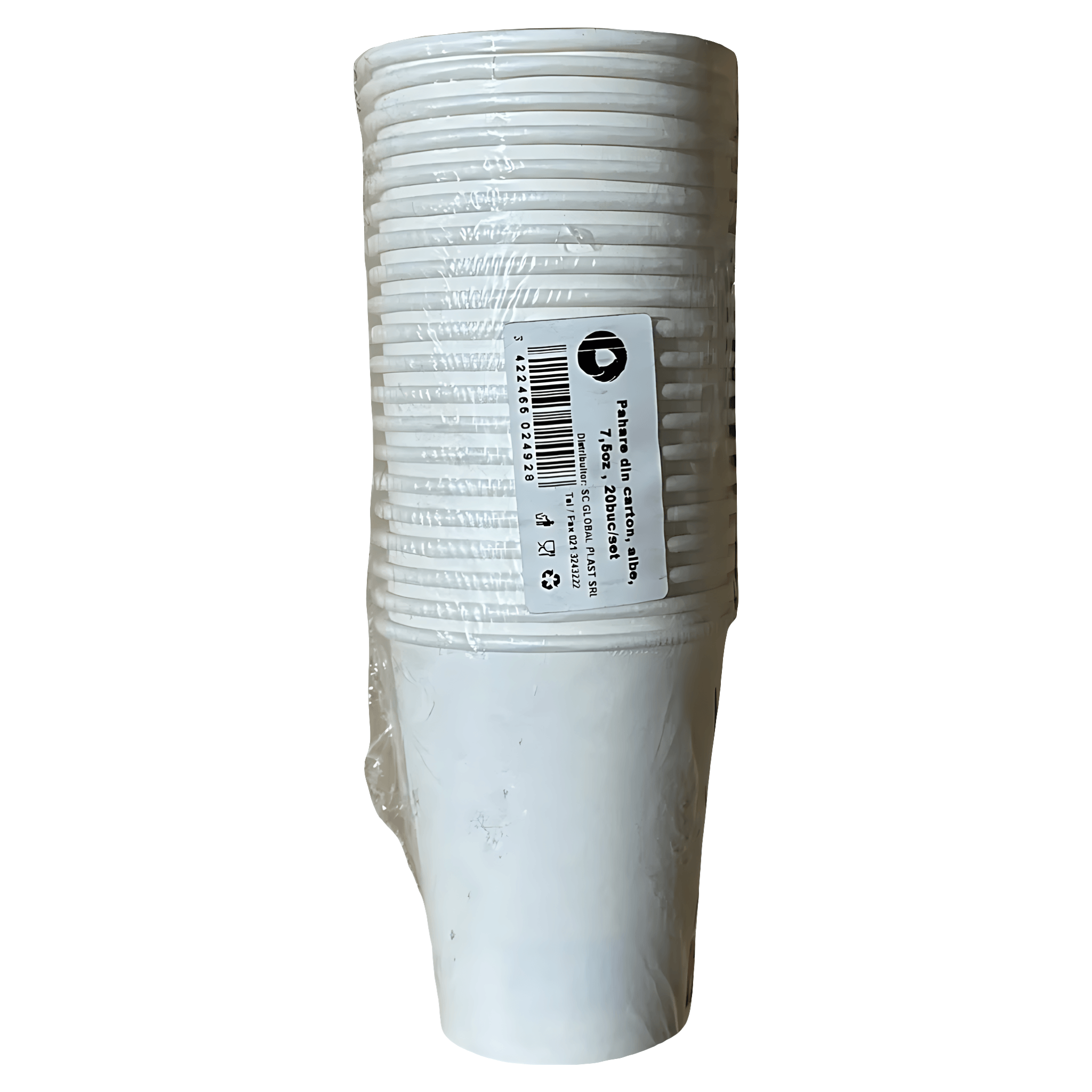 Set pahare de unica folosinta Zorex, 20 bucati, 200 ml, carton, alb