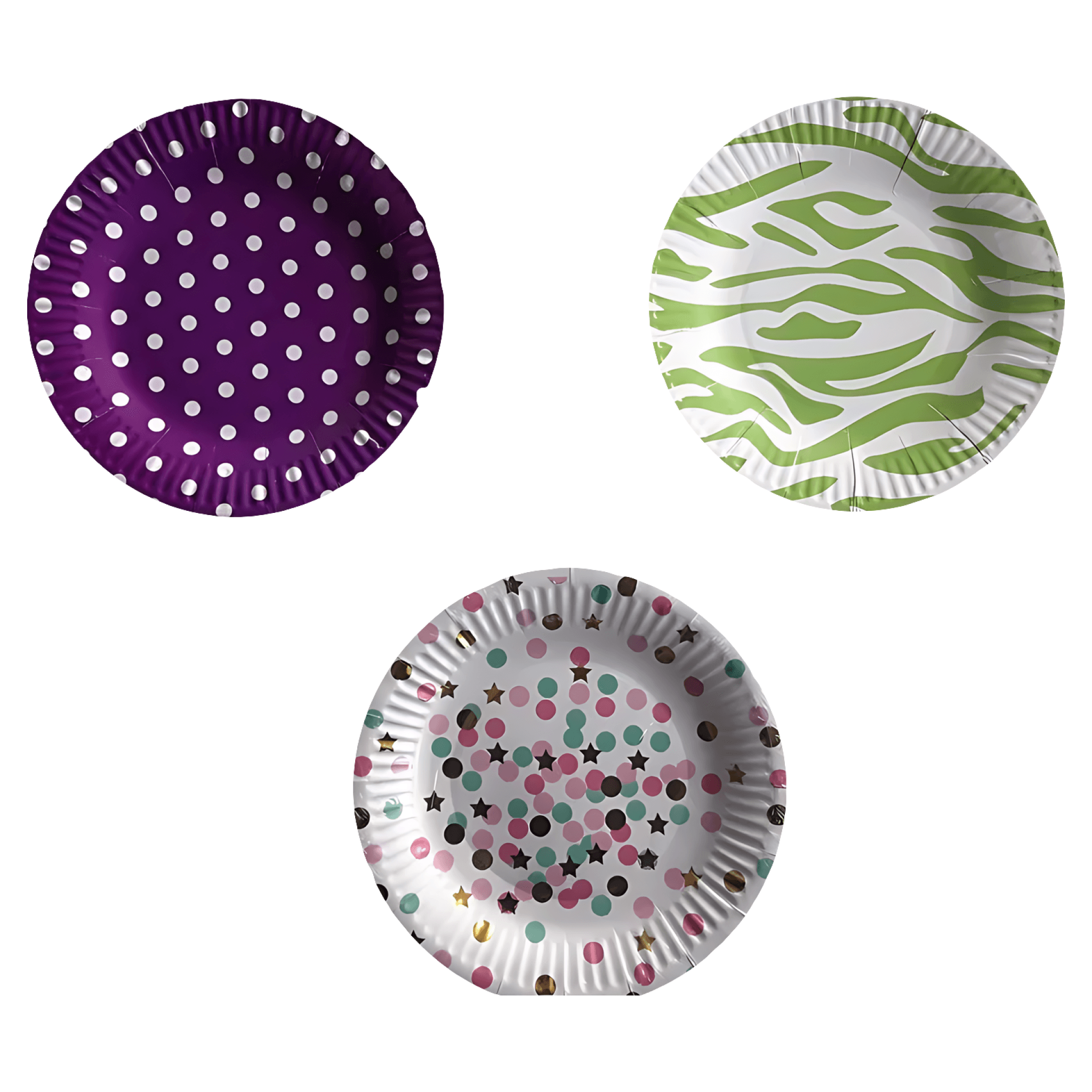 Set farfurii de unica folosinta, 10 bucati, 18 cm, carton, diverse modele, diverse culori