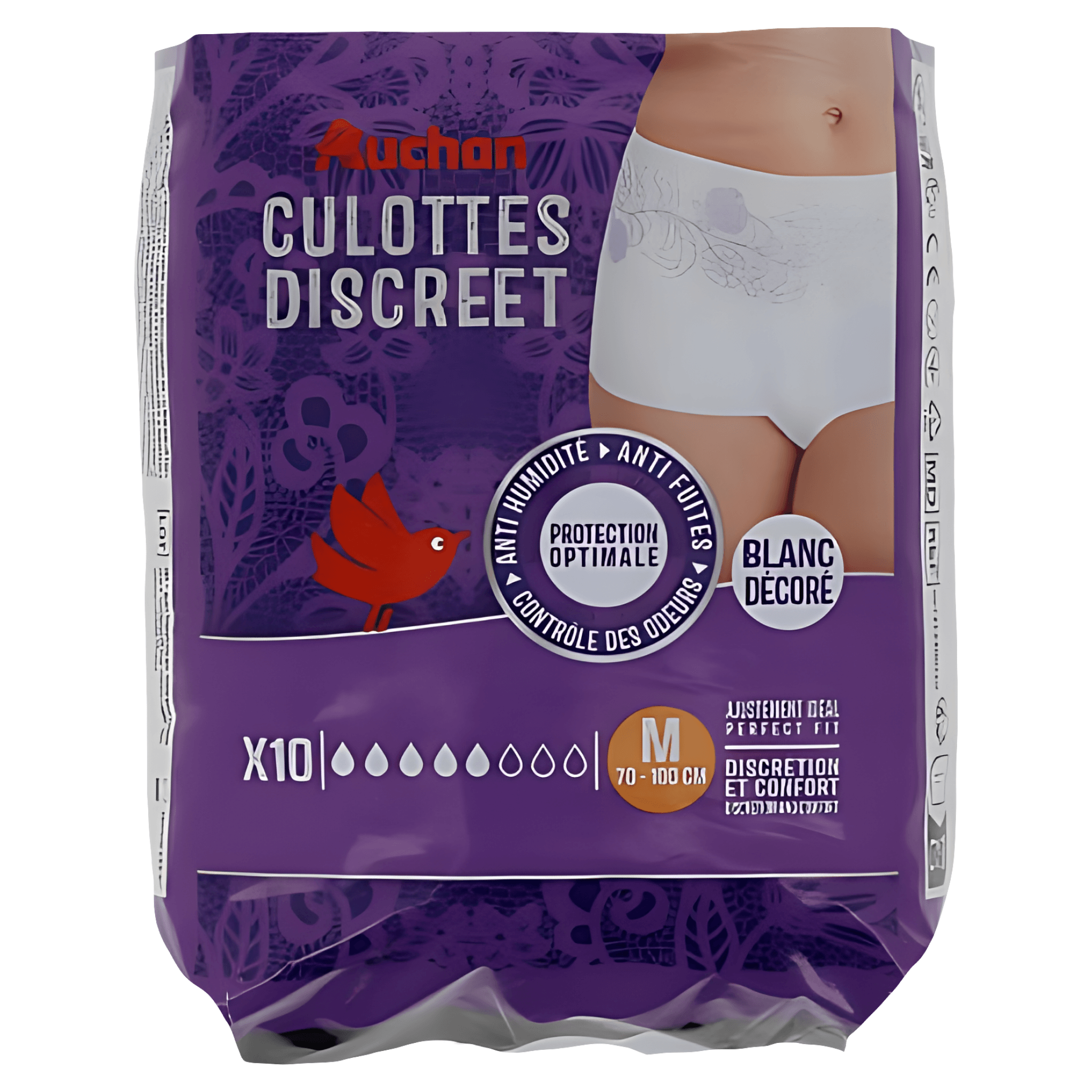 Chiloti pentru incontinenta Auchan, marimea M, alb, 10 bucati