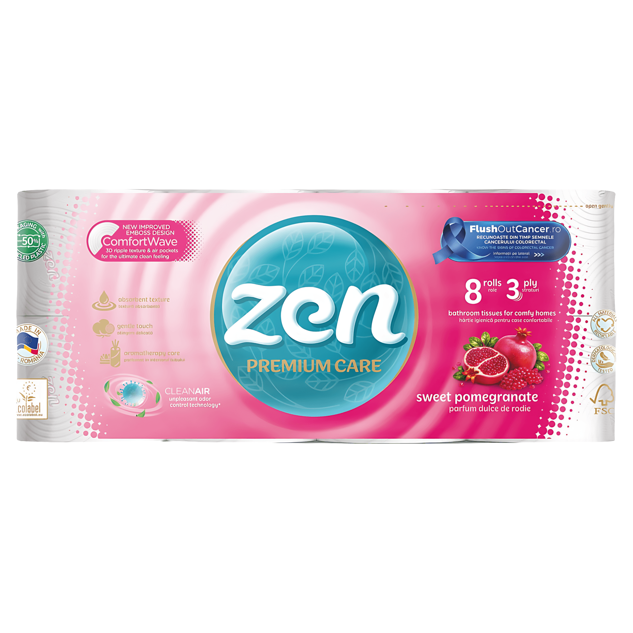 Hartie igienica Zen Premium Care Sweet Pomegranate, 8 role, 3 straturi