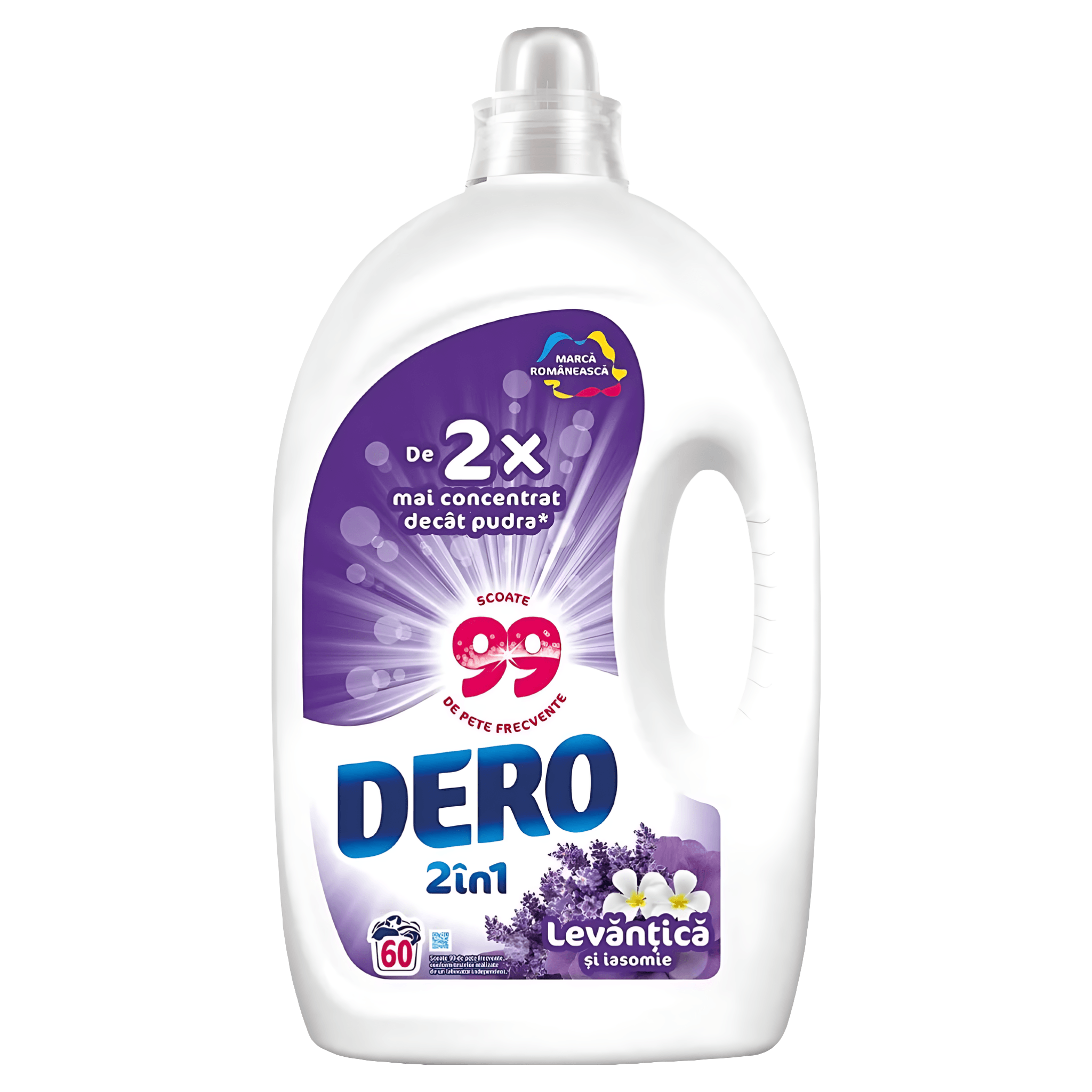 Detergent lichid de rufe automat cu levantica si Iasomie Dero 2in1, 60 spalari 3 l