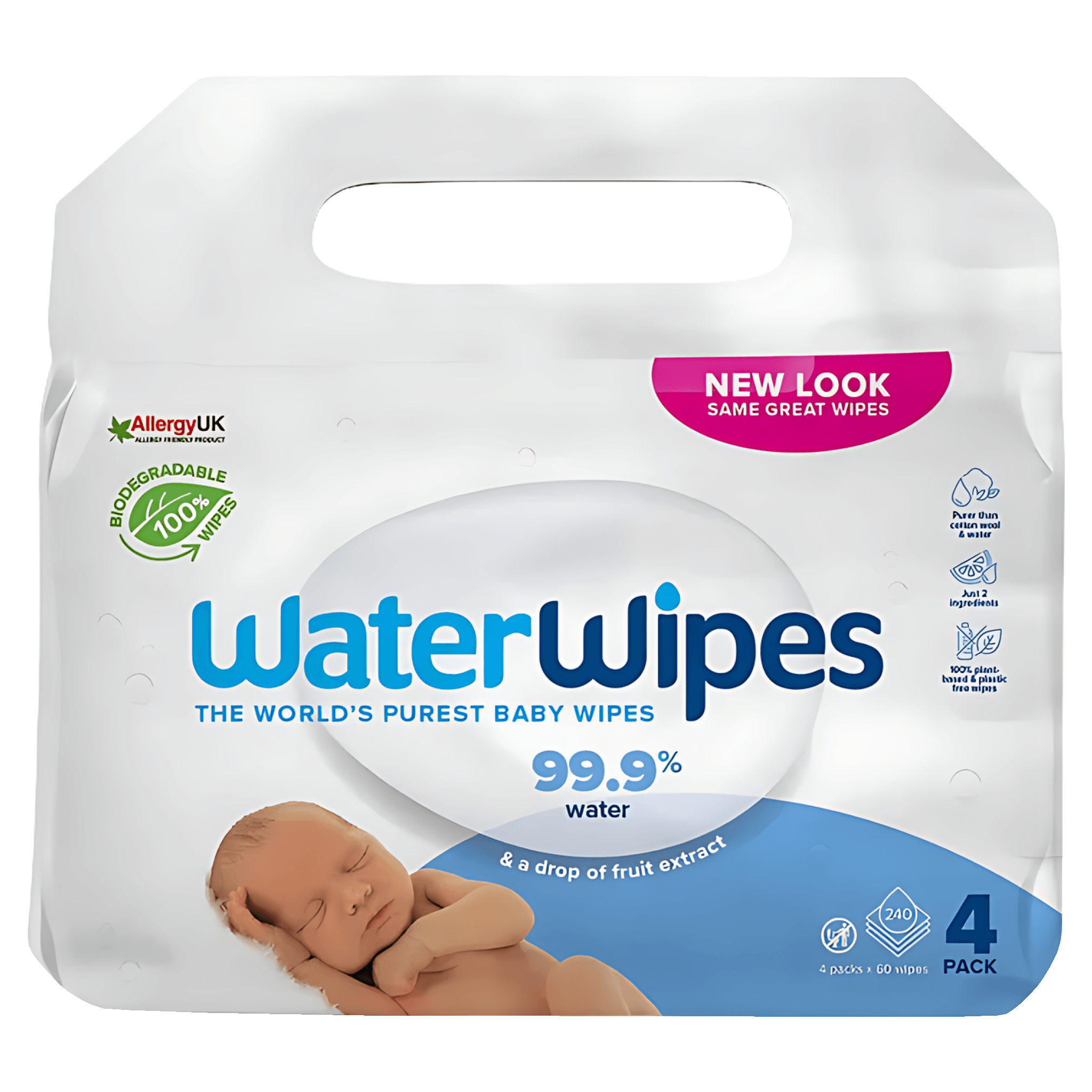 Servetele umede bebelusi Biodegradabile Water Wipes, 4 pachete x 60, 240 bucati