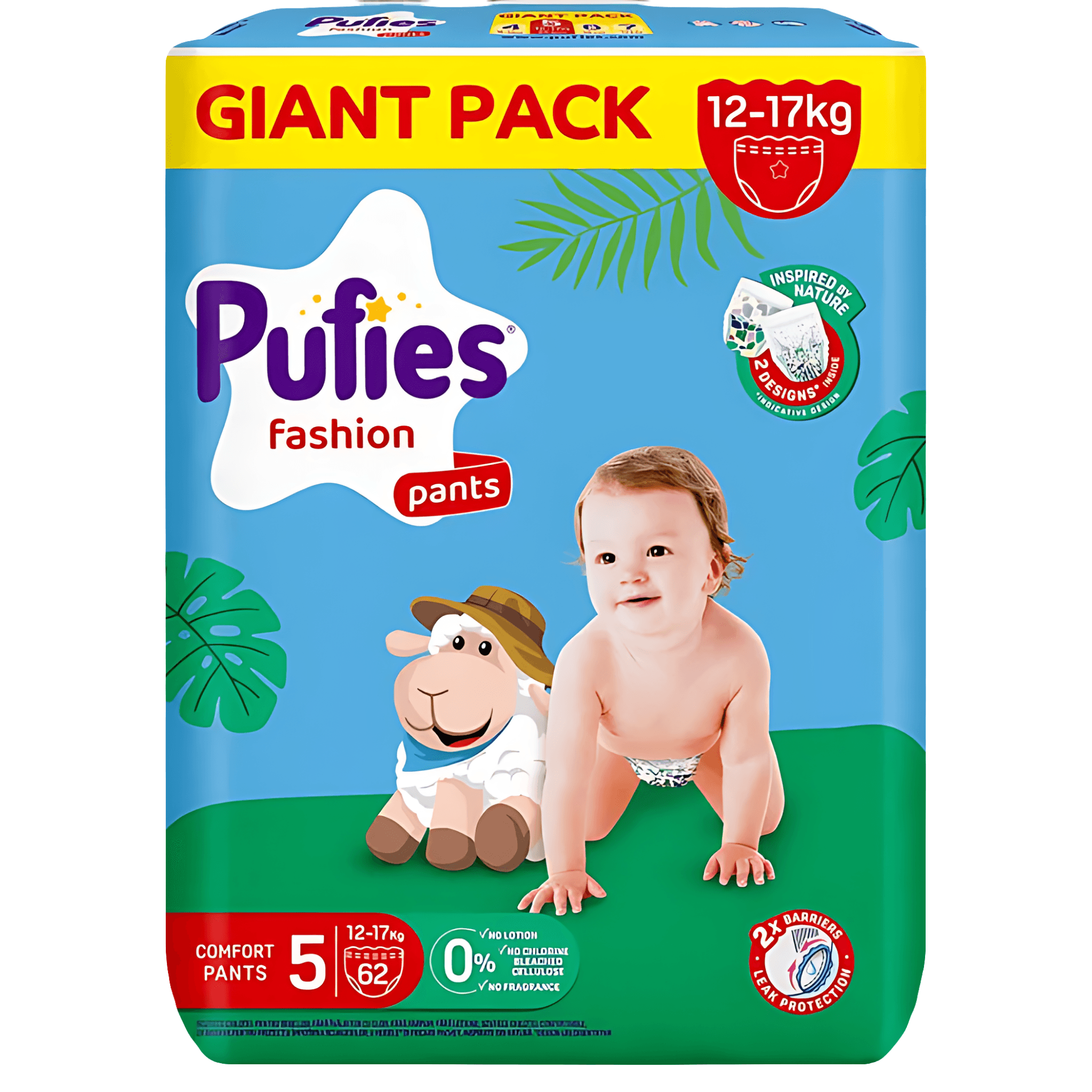 Scutece Chilotel Pufies Fashion & Nature Giant Pack, marimea 5, 12-17 kg, 62 bucati