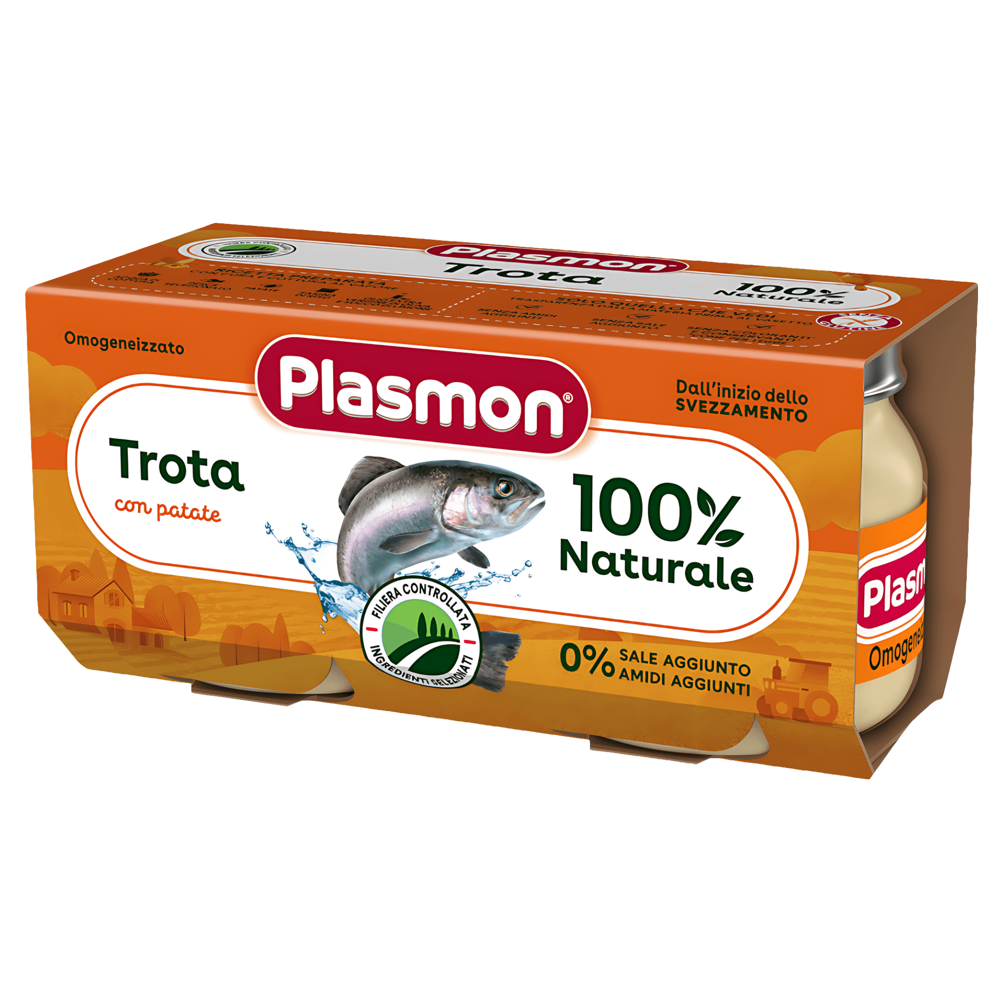Piure Pastrav cu legume Plasmon, de la 6 luni, 2 x 80 g