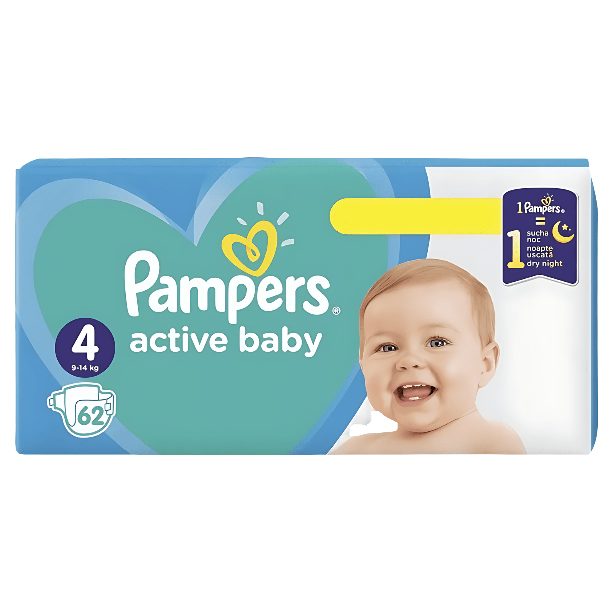 Scutece Pampers Active Baby, marimea 4, 9 - 14 kg, 62 bucati