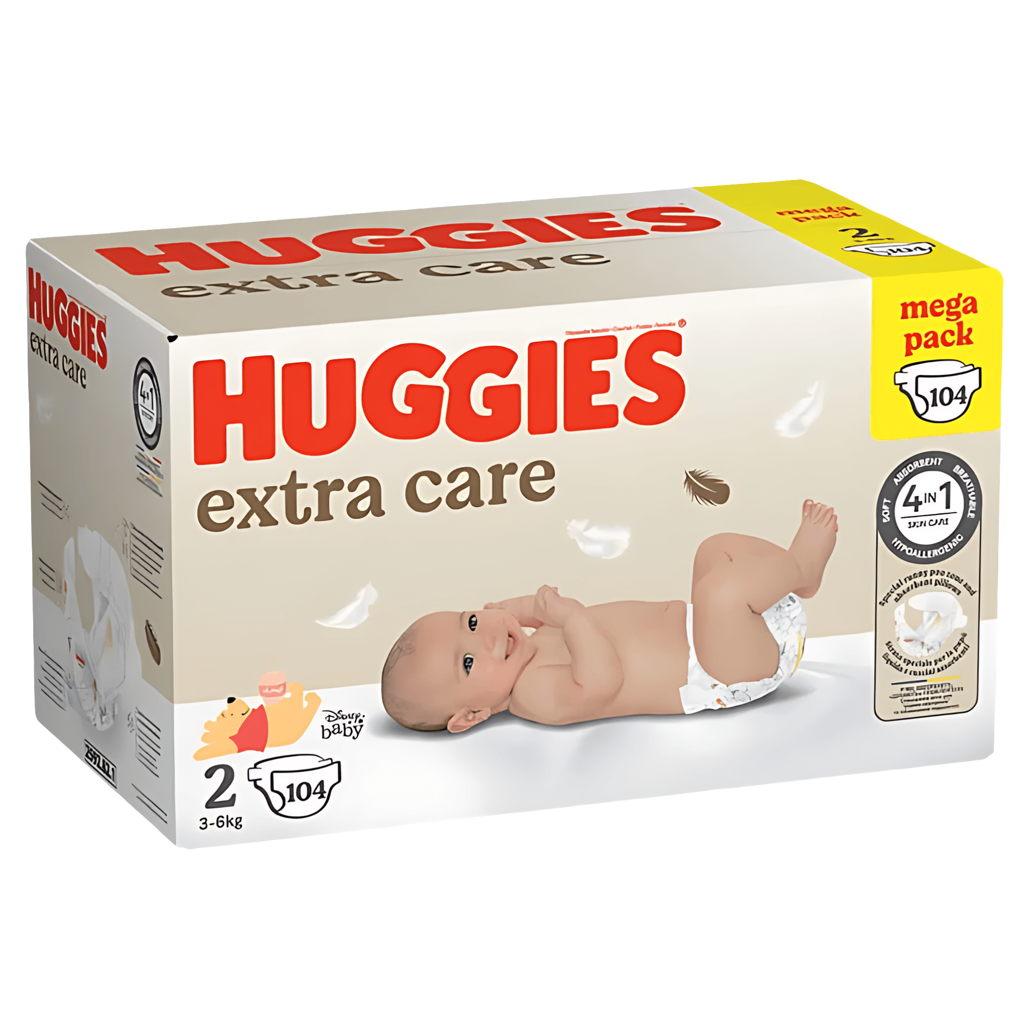 Scutece Huggies Extra Care, marimea 2, 3 - 6 kg, 104 bucati