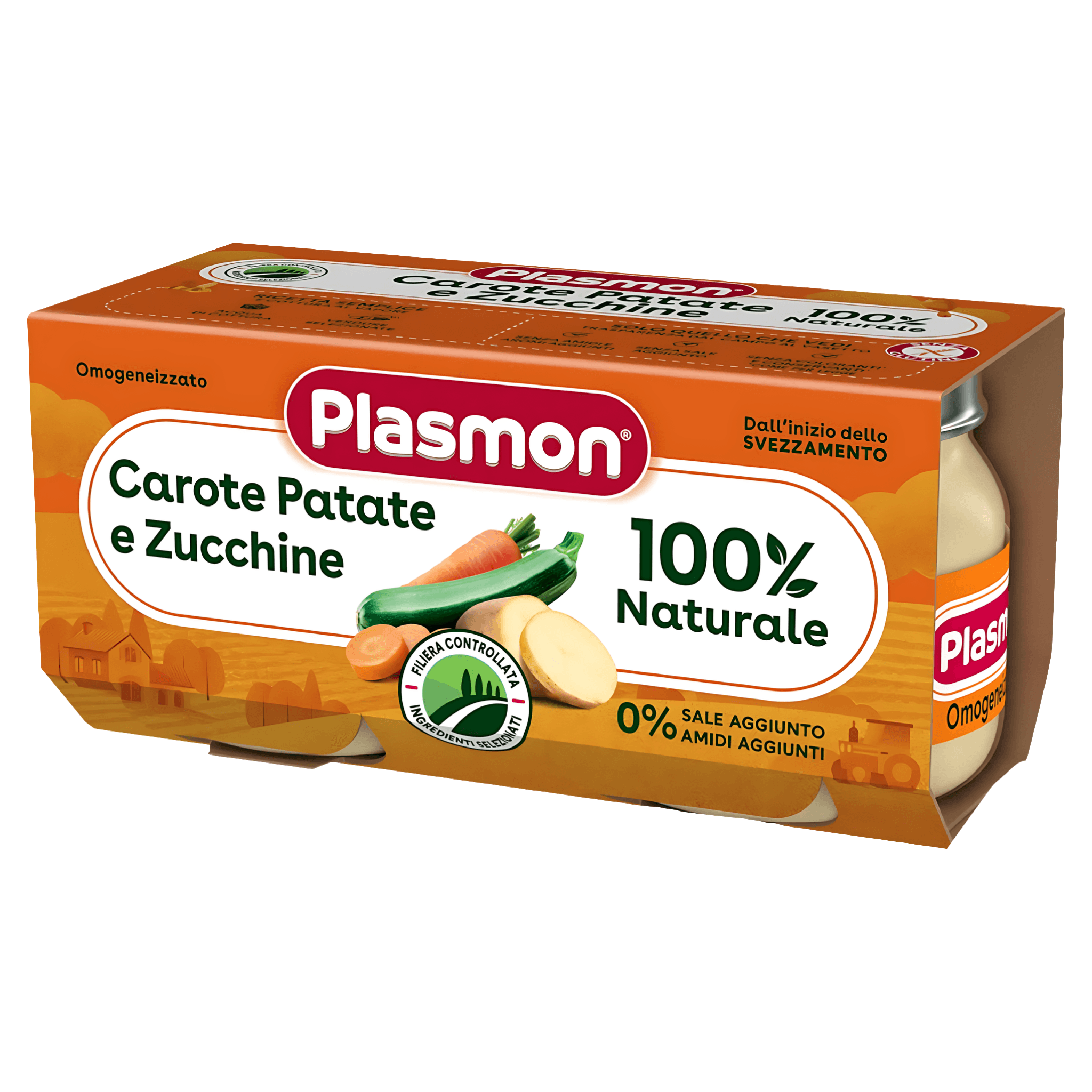 Piure de morcov, cartof si dovlecel Plasmon, de la 6 luni, fara gluten, 2 x 80 g