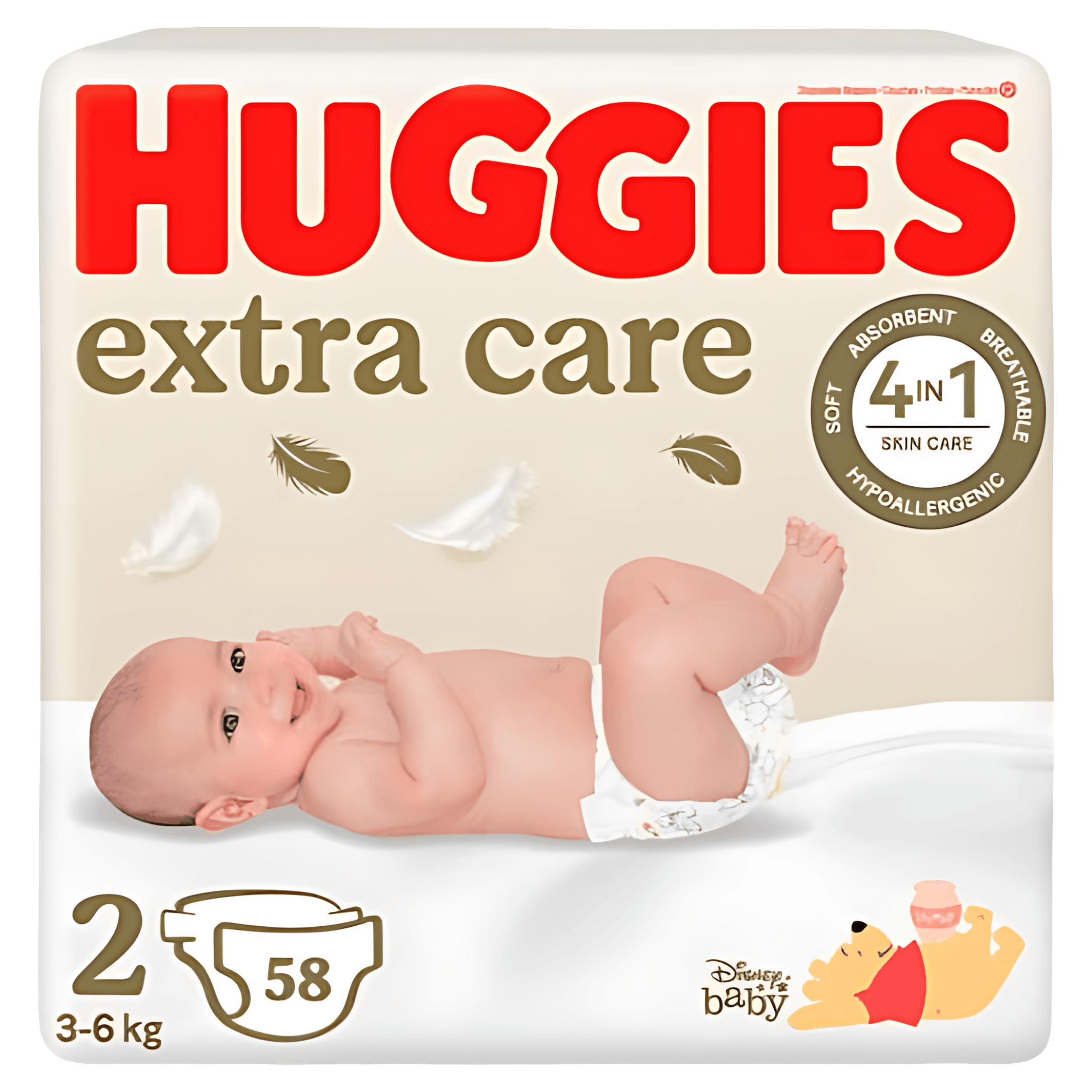Scutece Huggies Extra Care, marimea 2, 3 - 6 kg, 58 bucati