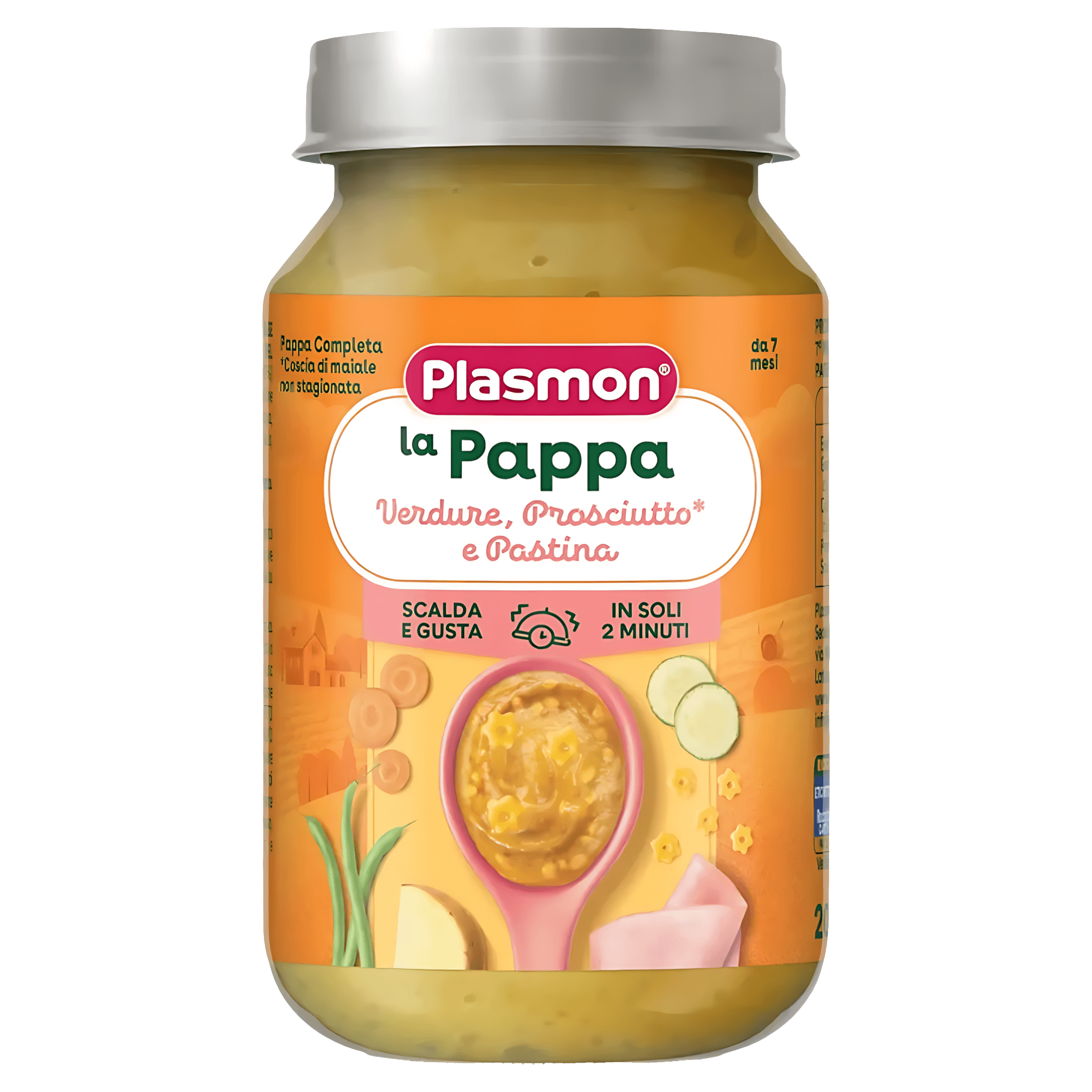 Meniu prosciutto cu legume si paste Plasmon La Papa, de la 7 luni, 200 g